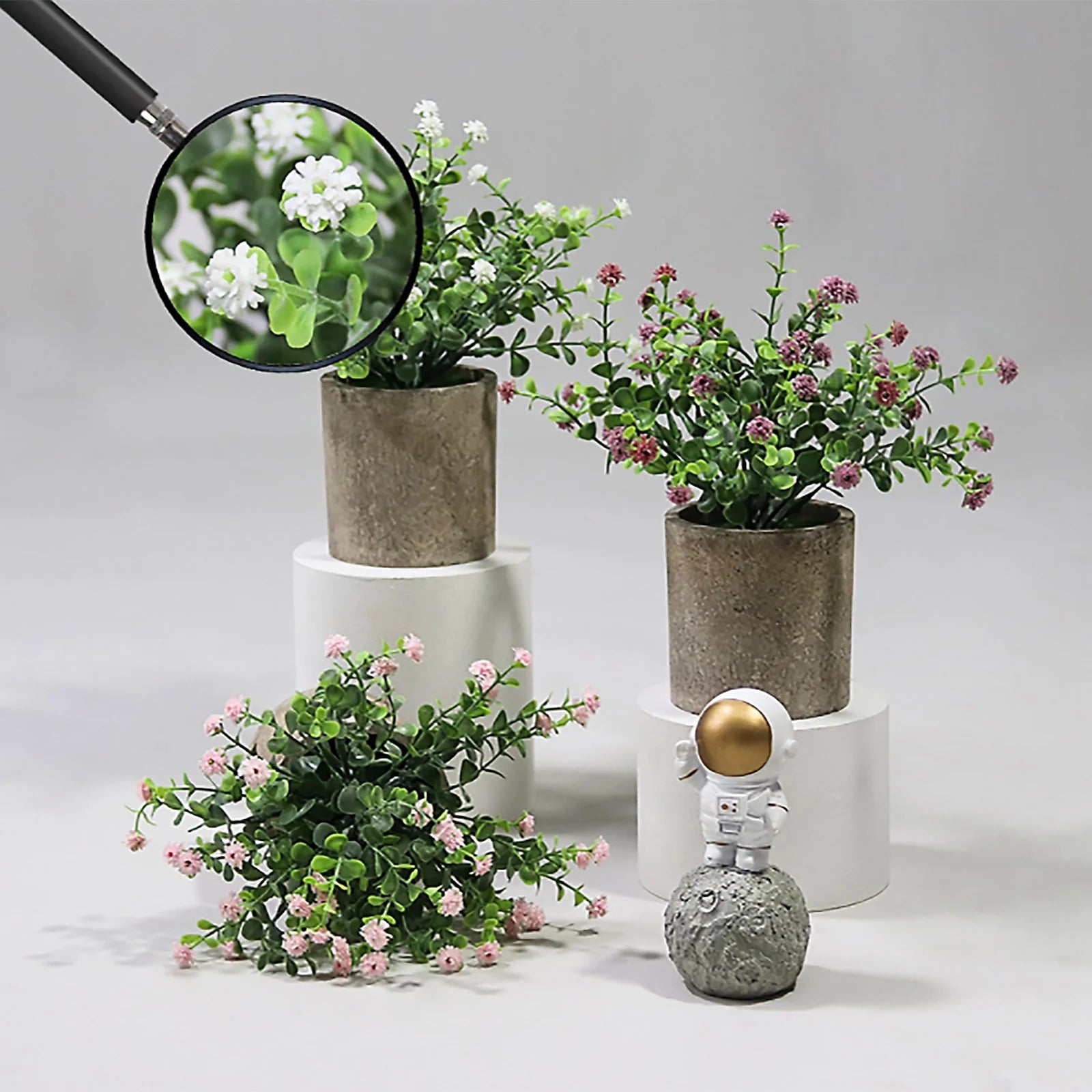 Artificial BB Breath Flower With Stonepot - White