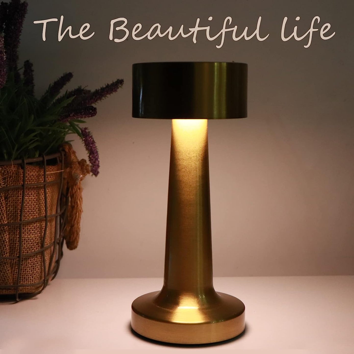 Xergy Cordless Portable LED Table Lamp with Touch ,3 Colors Stepless Dimming , 800MAH Rechargeable Battery Operated , Restaurant,Night Light for Kids Nursery,Nightstand (Gold)
