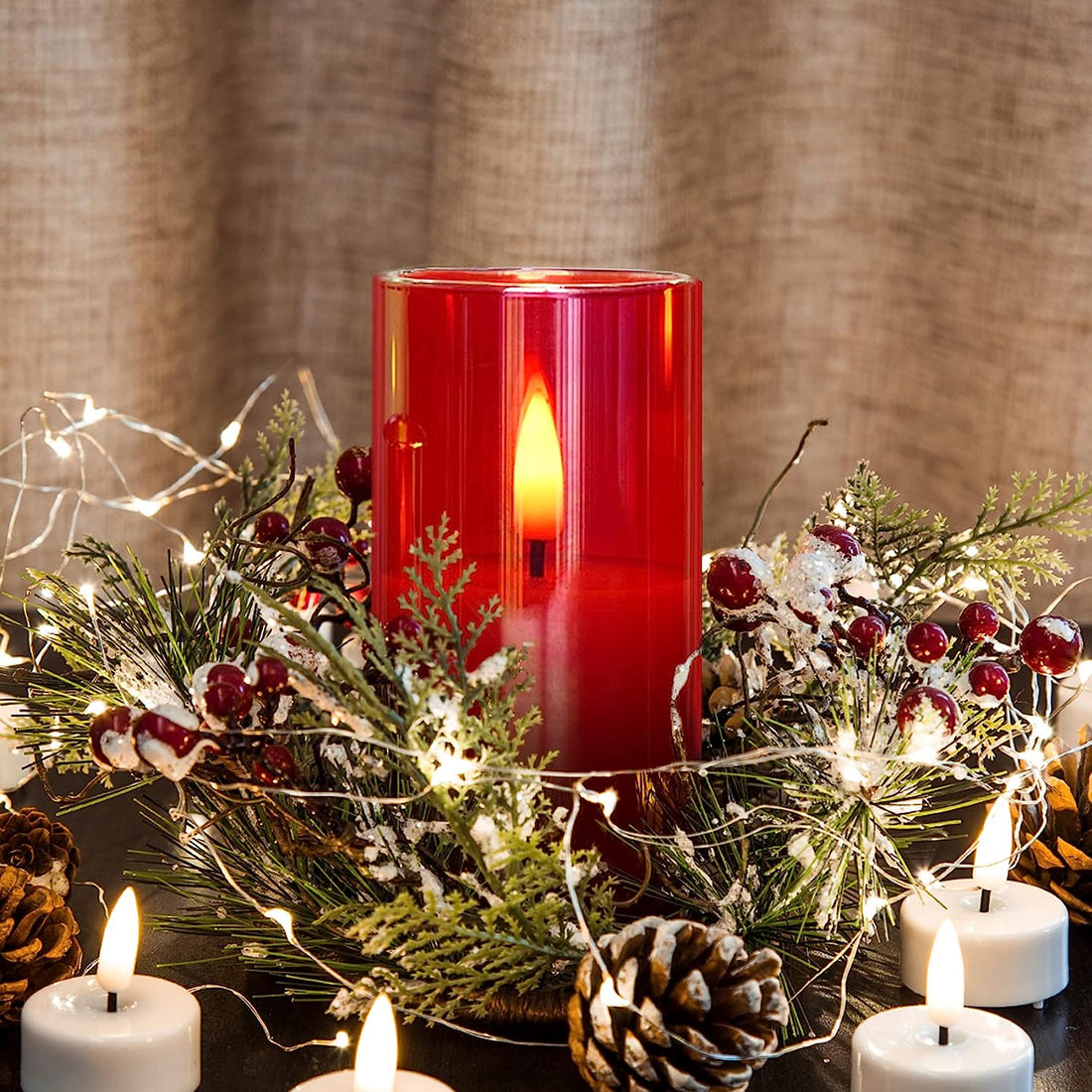 Acrylic Battery Operated Flameless Led Candles With Remote (Set of 3,Red )