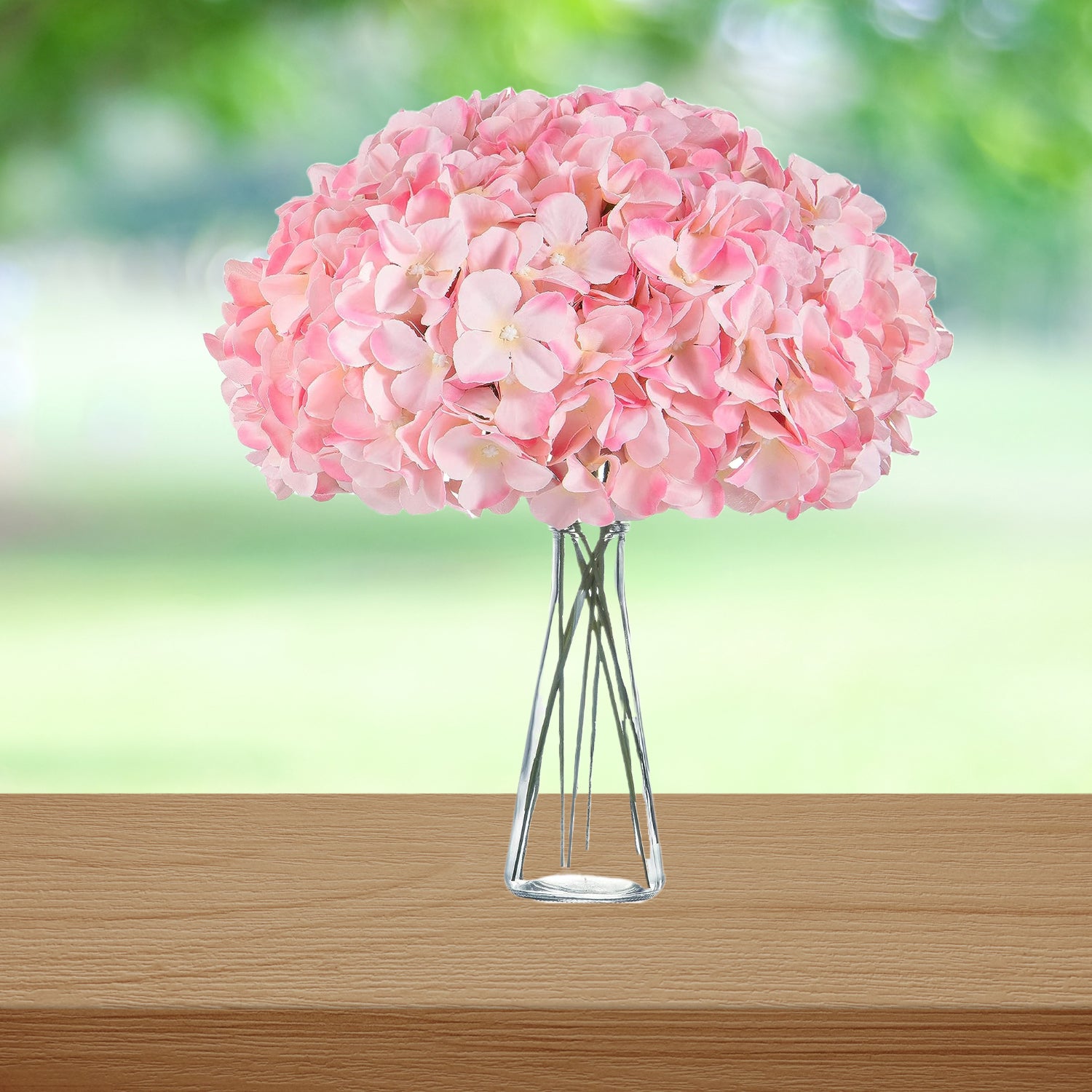 Artificial Real Touch Faux Hydrangea Flower - Pink (13 inch, Pack of 3, Flower Bunch)
