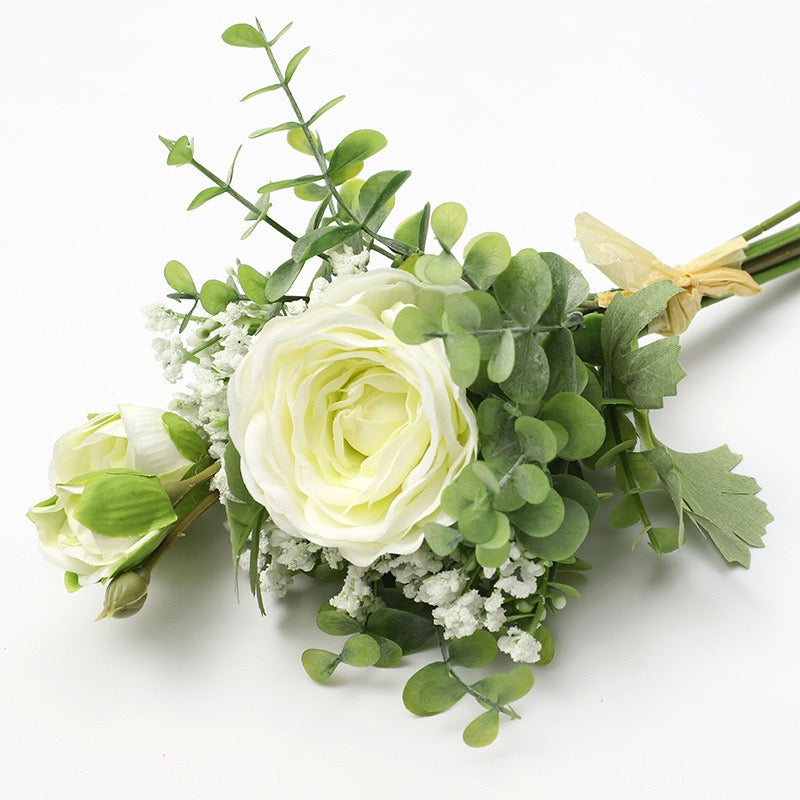 Artificial Fake Silk Flower Arrangement - White (14 inch, Pack of 7, Flower Bunch)