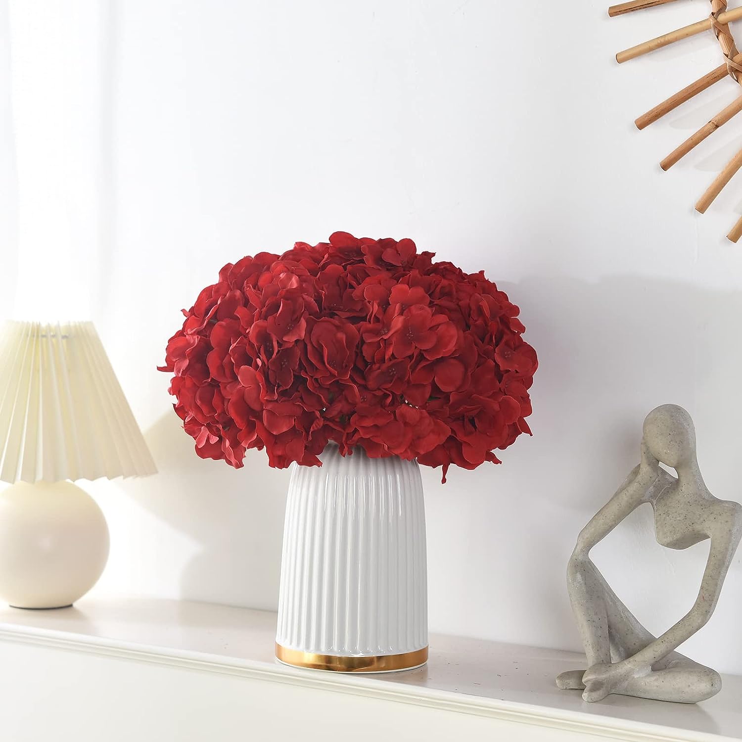 Artificial Real Touch Faux Hydrangea Flower - Red (13 inch, Pack of 3, Flower Bunch)