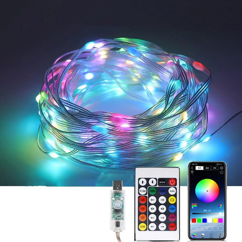 XERGY RGB USB Twinkle Smart Fairy Light String 5 Meter White Wire Music Bluetooth Mesh APP IR Remote DIY Control Sync Color Chasing IP65 Multicolor