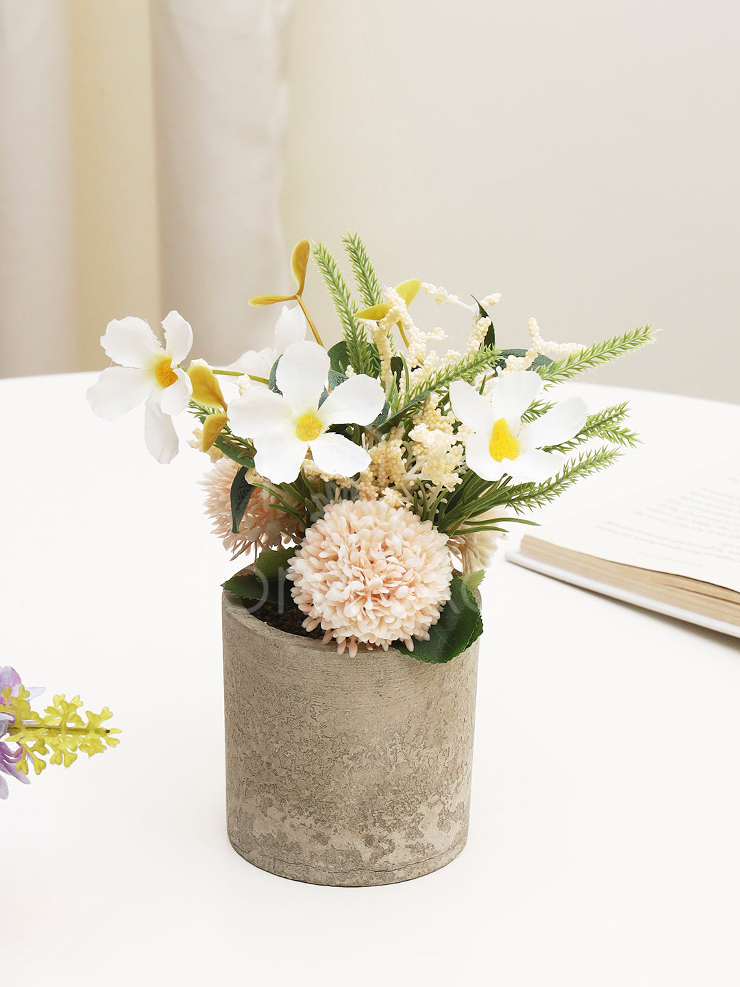 Artificial Flower Bouquet With Stonepot - Pink