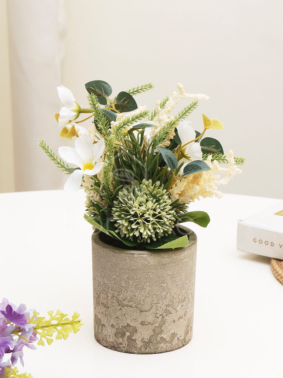 Artificial Flower Bouquet With Stonepot - Green