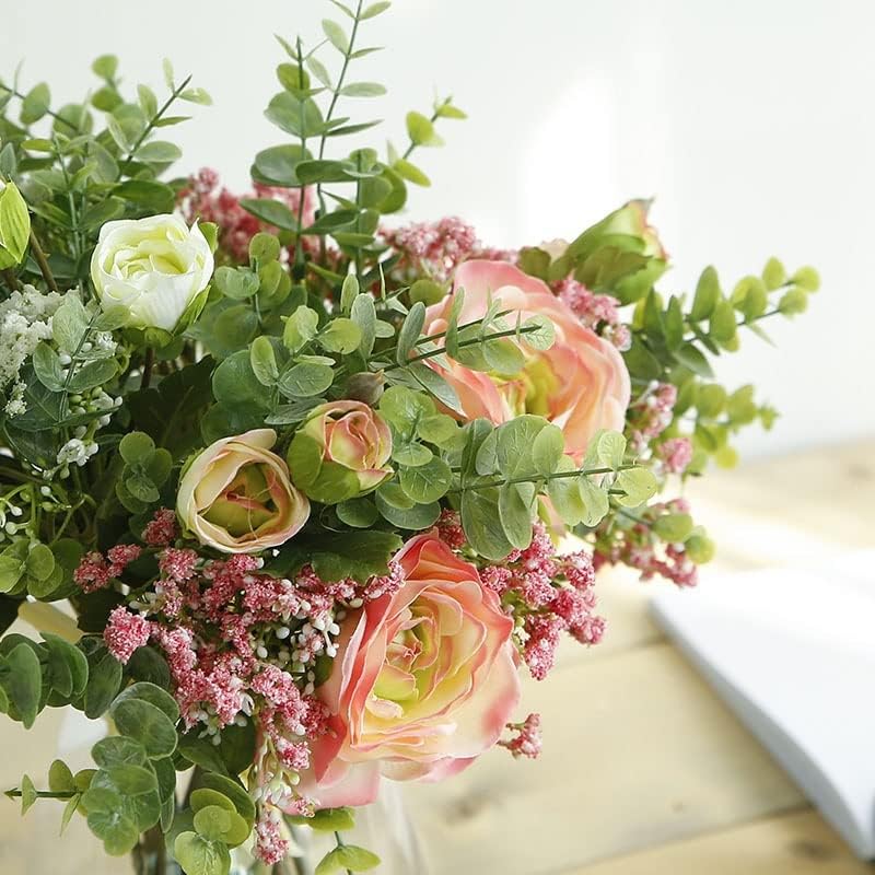 Artificial Fake Silk Flower Arrangement - Pink (14 inch, Pack of 7, Flower Bunch)