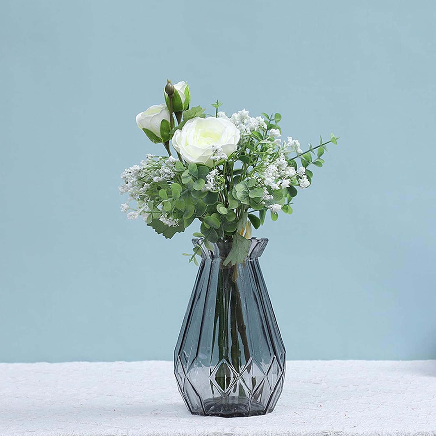 Artificial Fake Silk Flower Arrangement - White (14 inch, Pack of 7, Flower Bunch)