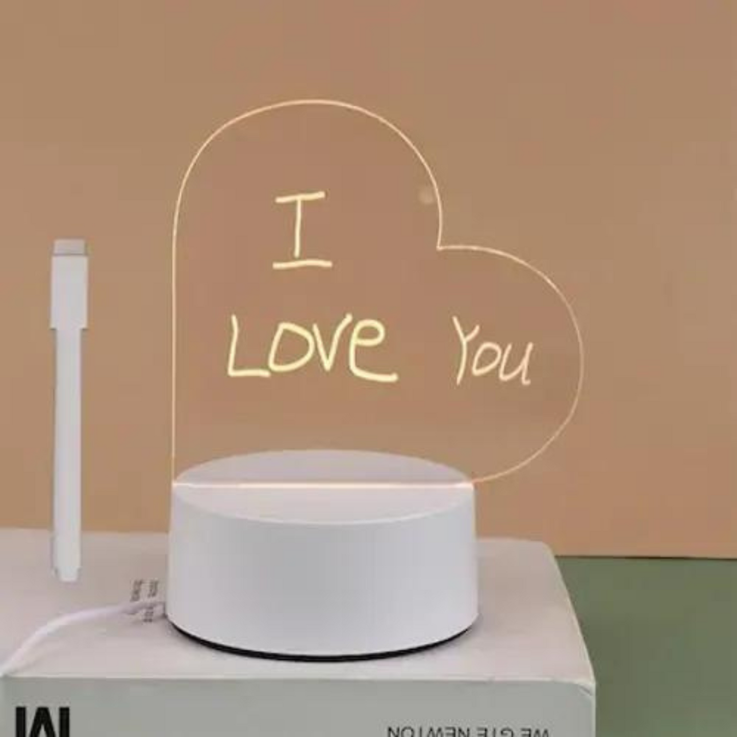 Acrylic Heart Shaped Writing Pad Table Lamp With Pen - White
