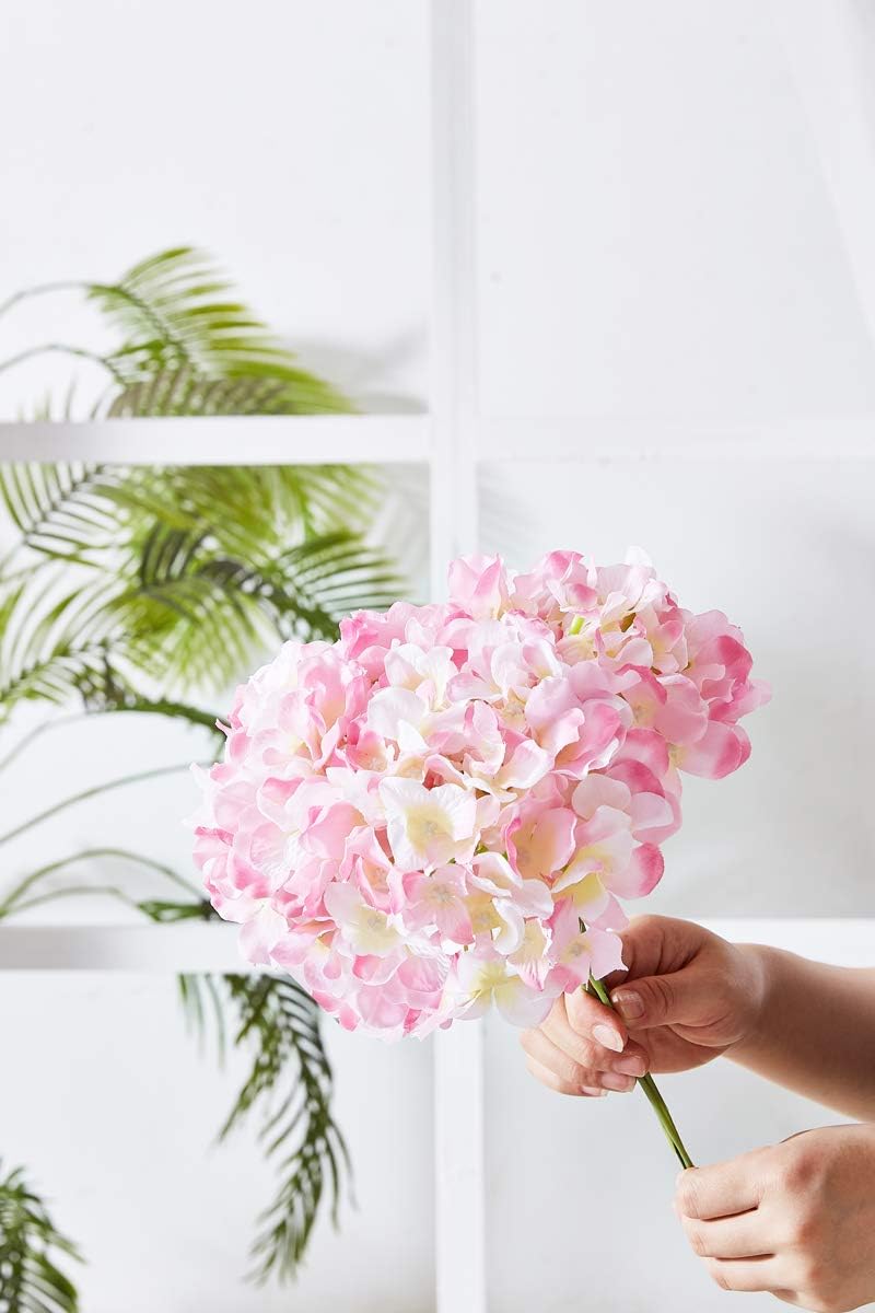 Artificial Real Touch Faux Hydrangea Flower - Pink (13 inch, Pack of 3, Flower Bunch)