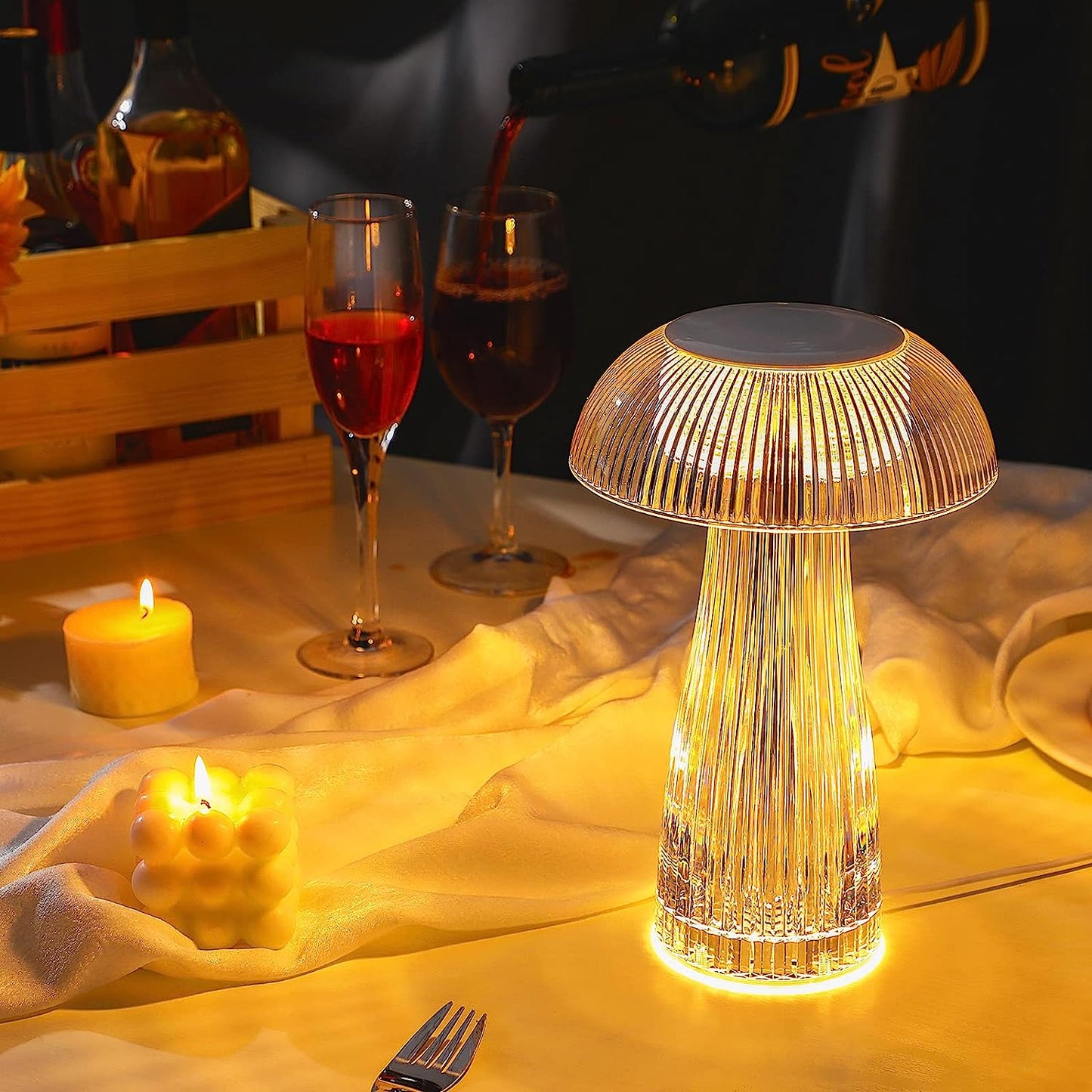 Crystal Jellyfish Shape LED Table Lamp With Touch Control (10 inch )