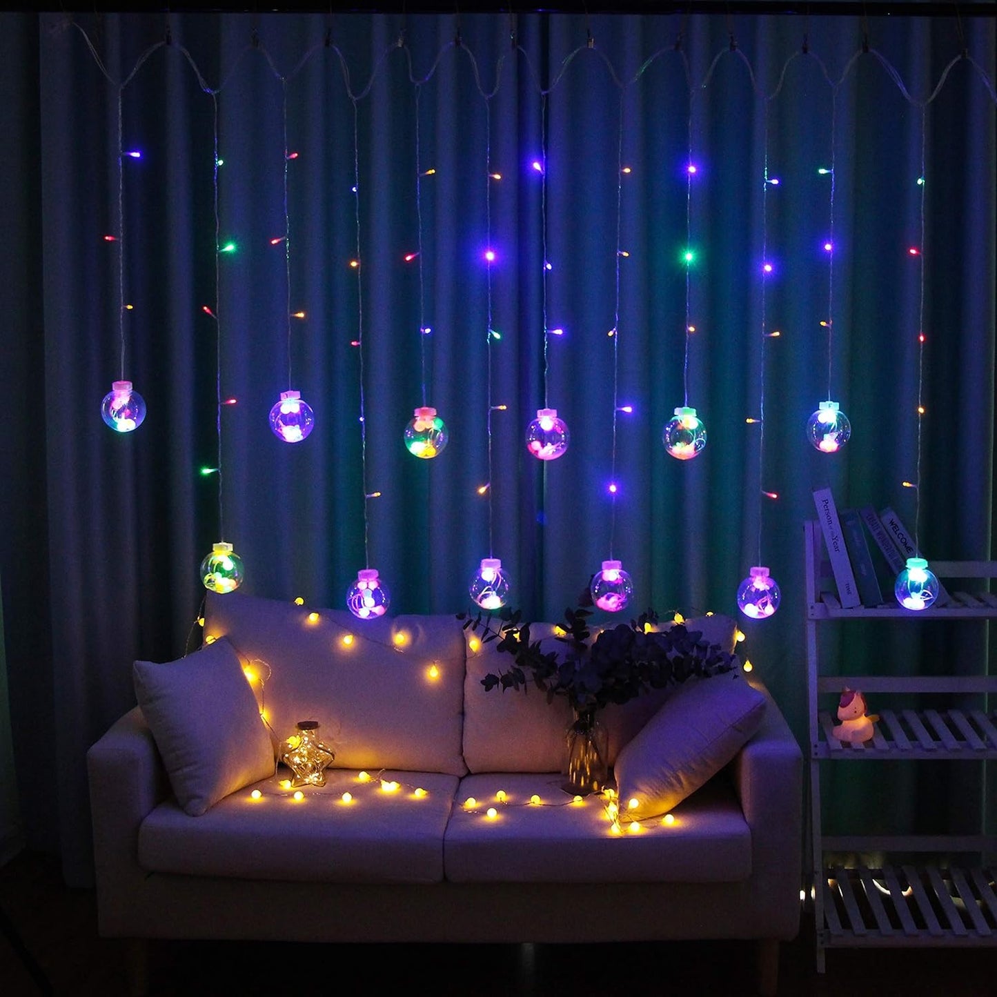 XERGY 12 Wishing Ball LED Curtain String Lights with 8 Flashing Modes Lights for Home Decoration Wedding, Diwali Party,Home Decor, Patio Lawn Light (96 LED,Multi)