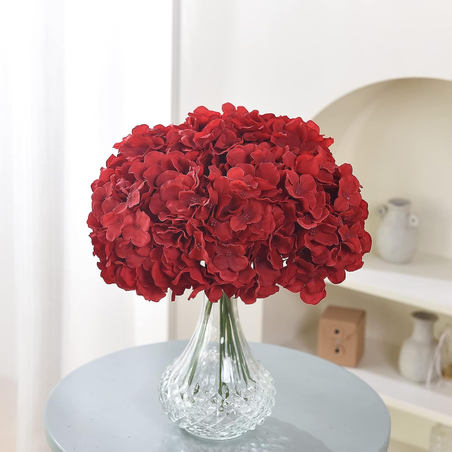 Artificial Real Touch Faux Hydrangea Flower - Red (13 inch, Pack of 3, Flower Bunch)