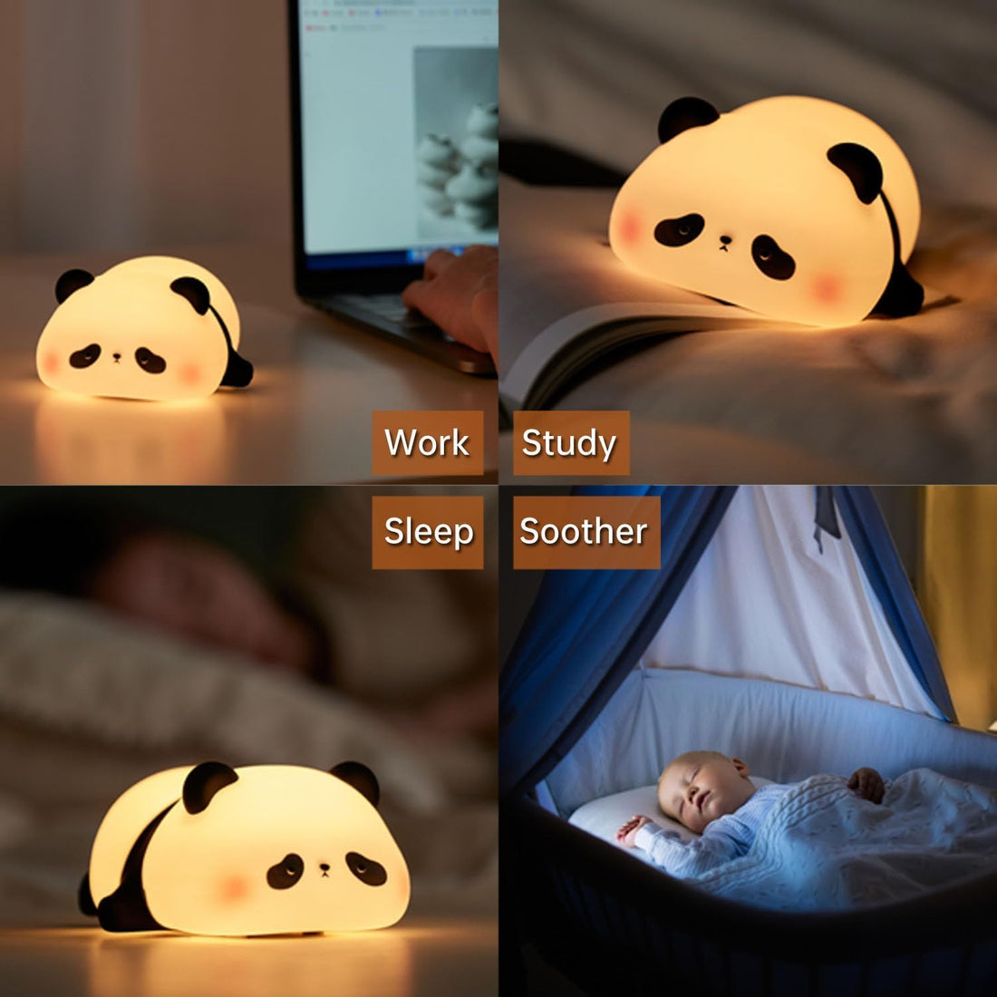 Soft Silicone Cute Sleeping Panda Night Light- Multicolor