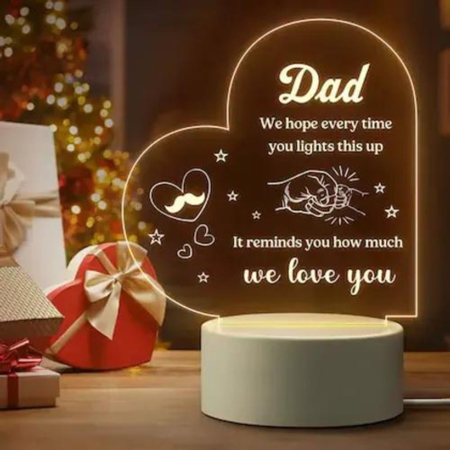 Acrylic Heart Shaped Writing Pad Table Lamp With Pen - White