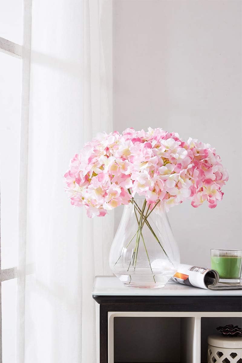Artificial Real Touch Faux Hydrangea Flower - Pink (13 inch, Pack of 3, Flower Bunch)