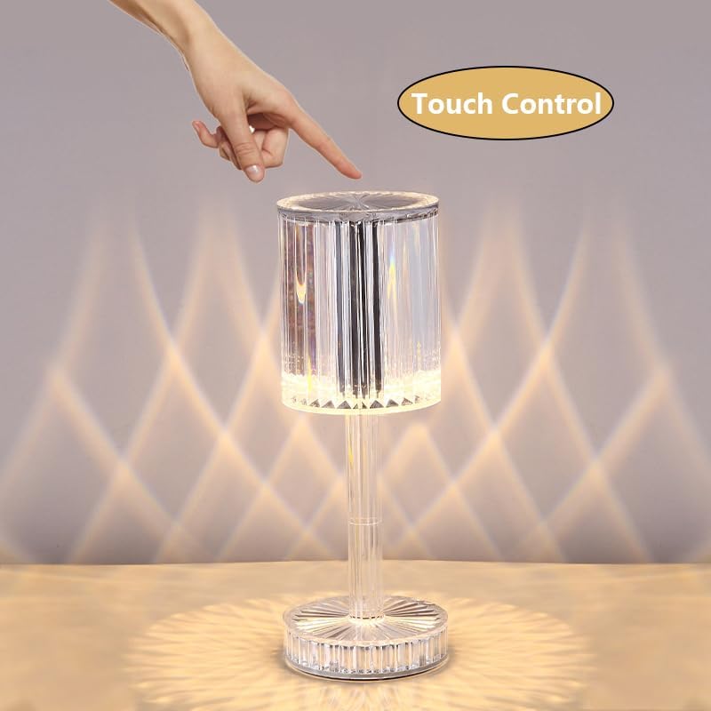 3 Color Changing Crystal Table Lamp With Touch Control (9.5 inch )