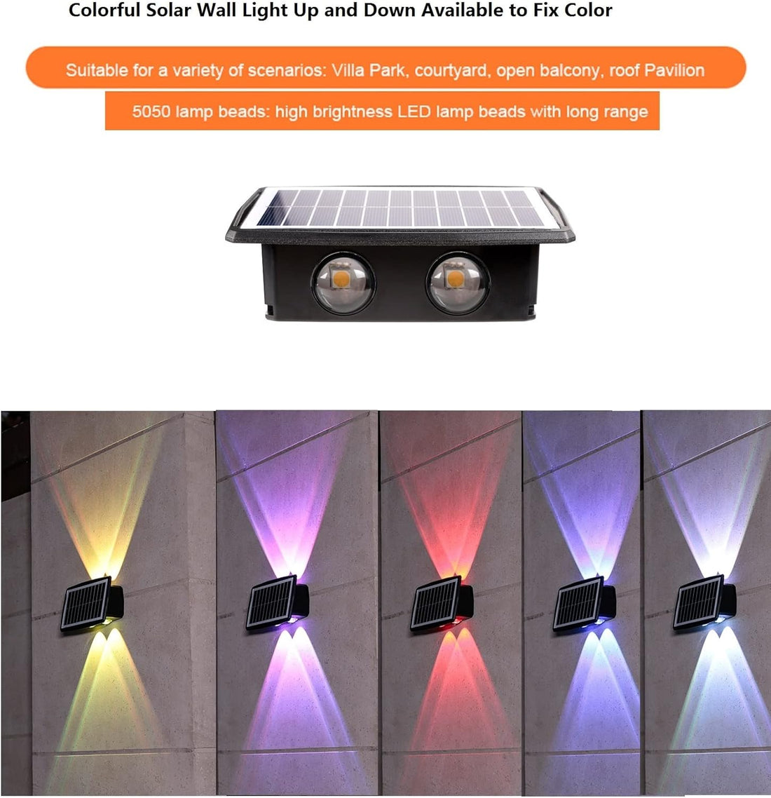 LED Solar Powered Wall Fence Light - Multicolor