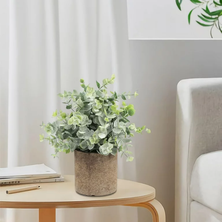 Artificial Eucalyptus Plant With Stonepot (9.4 inch , Green)