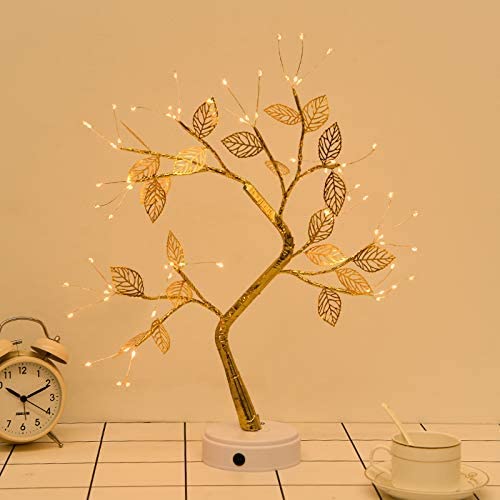 72 LED, 24 Golden Leaf Bonsai Tree Table Lamp - 20 inch