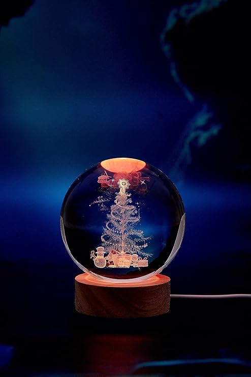 3D Galaxy Crystal Ball Christmas Tree Night Light With Wooden Base