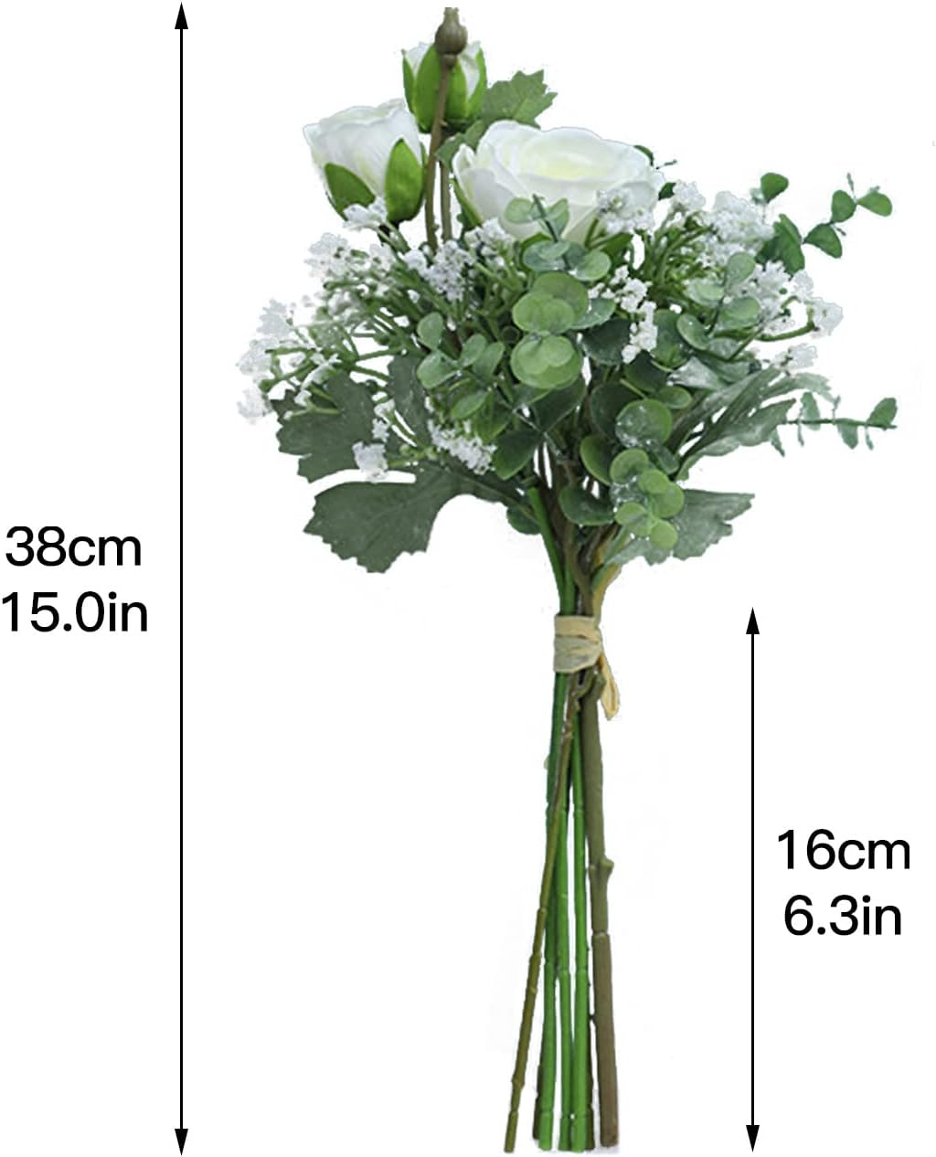 Artificial Fake Silk Flower Arrangement - White (14 inch, Pack of 7, Flower Bunch)