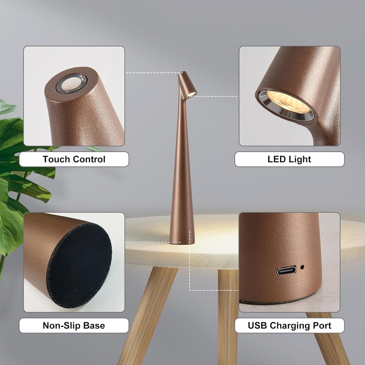 Portable LED Table Lamp - Brown
