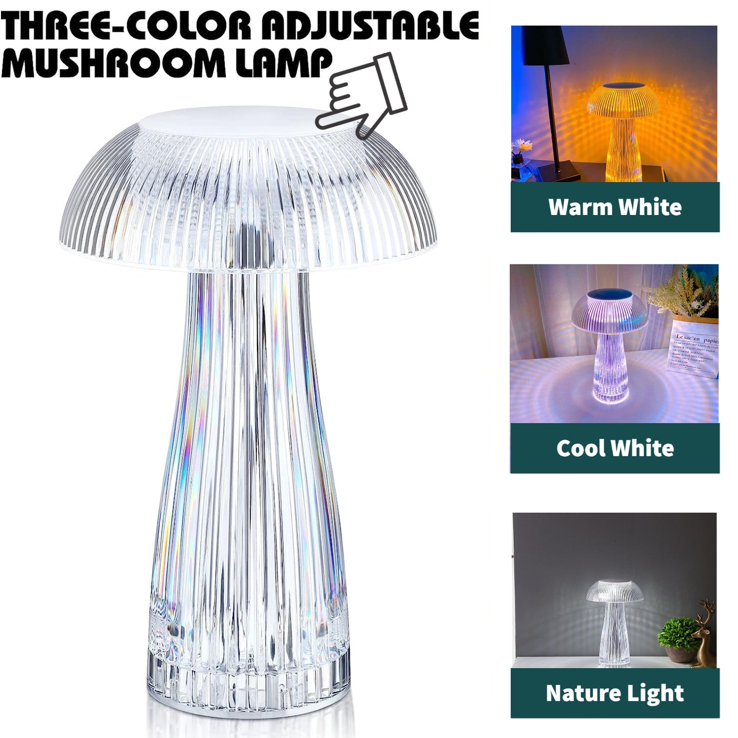 Crystal Jellyfish Shape LED Table Lamp With Touch Control (10 inch )