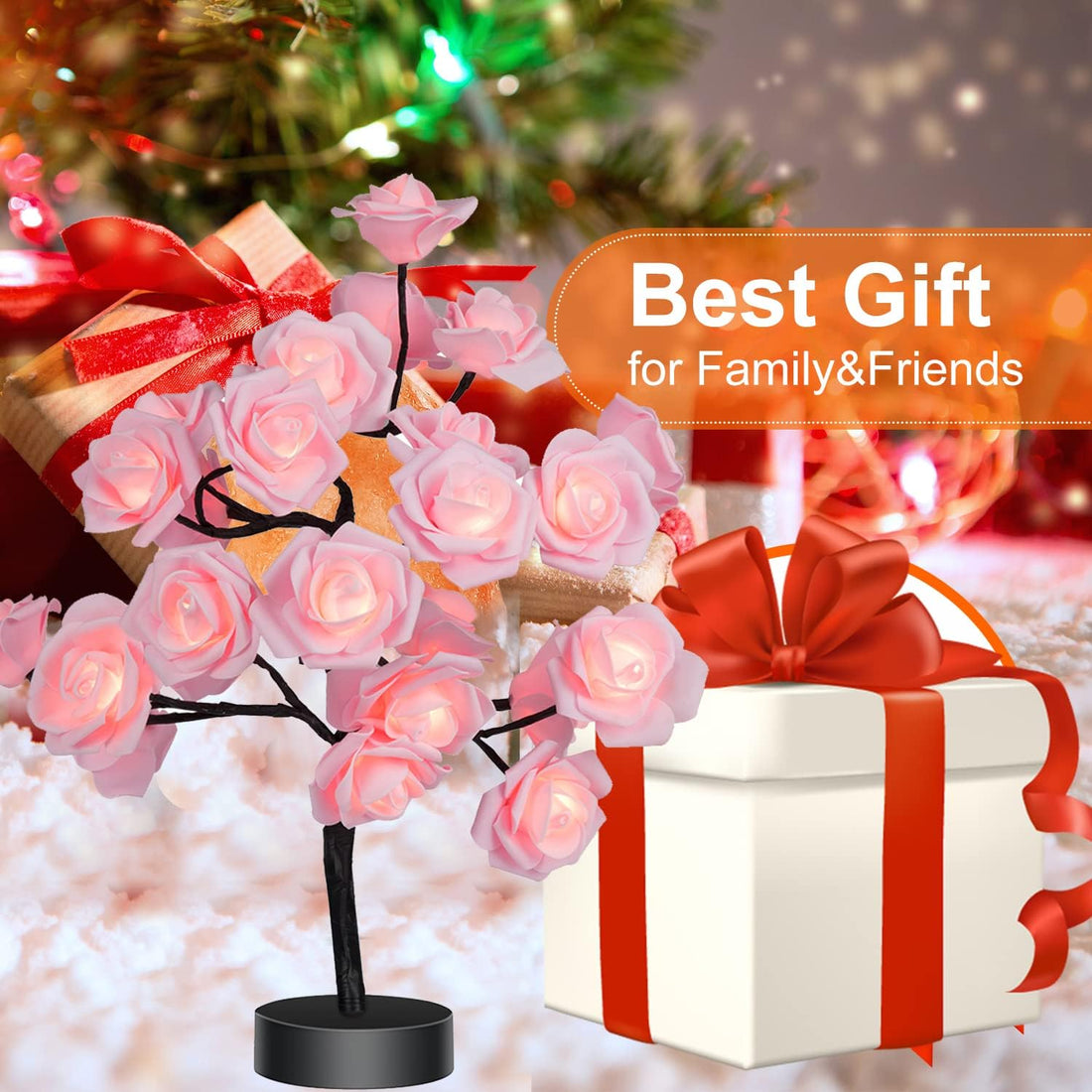 24 LED Rose Flower Tree Table Lamp (Pink)