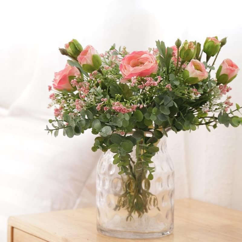 Artificial Fake Silk Flower Arrangement - Pink  (14 inch, Pack of 7, Flower Bunch)