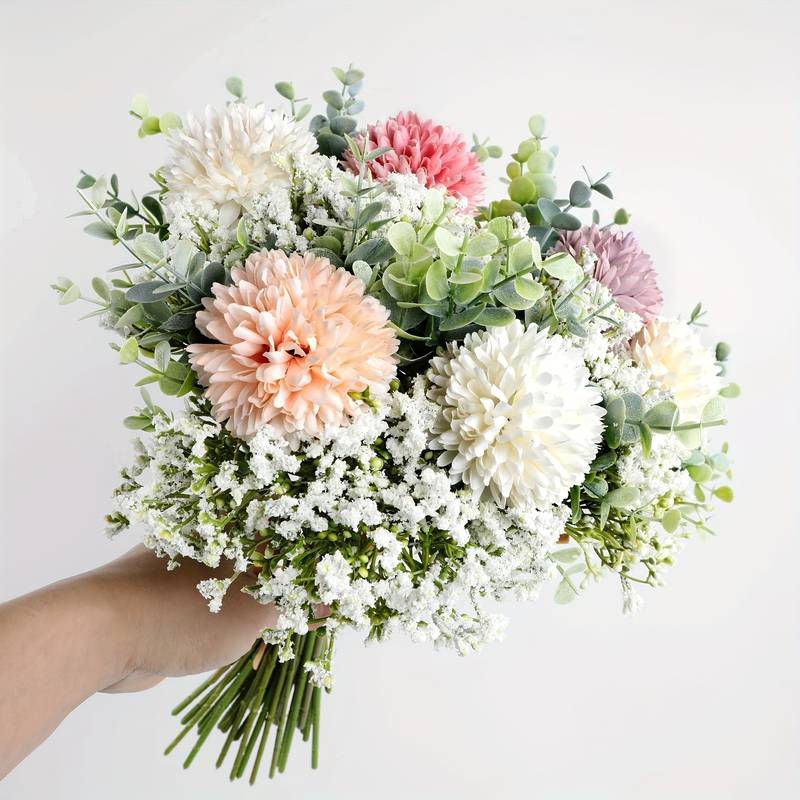 Artificial Fake Silk Flower Arrangement - Creme & White (14 inch, Pack of 12, Flower Bunch)