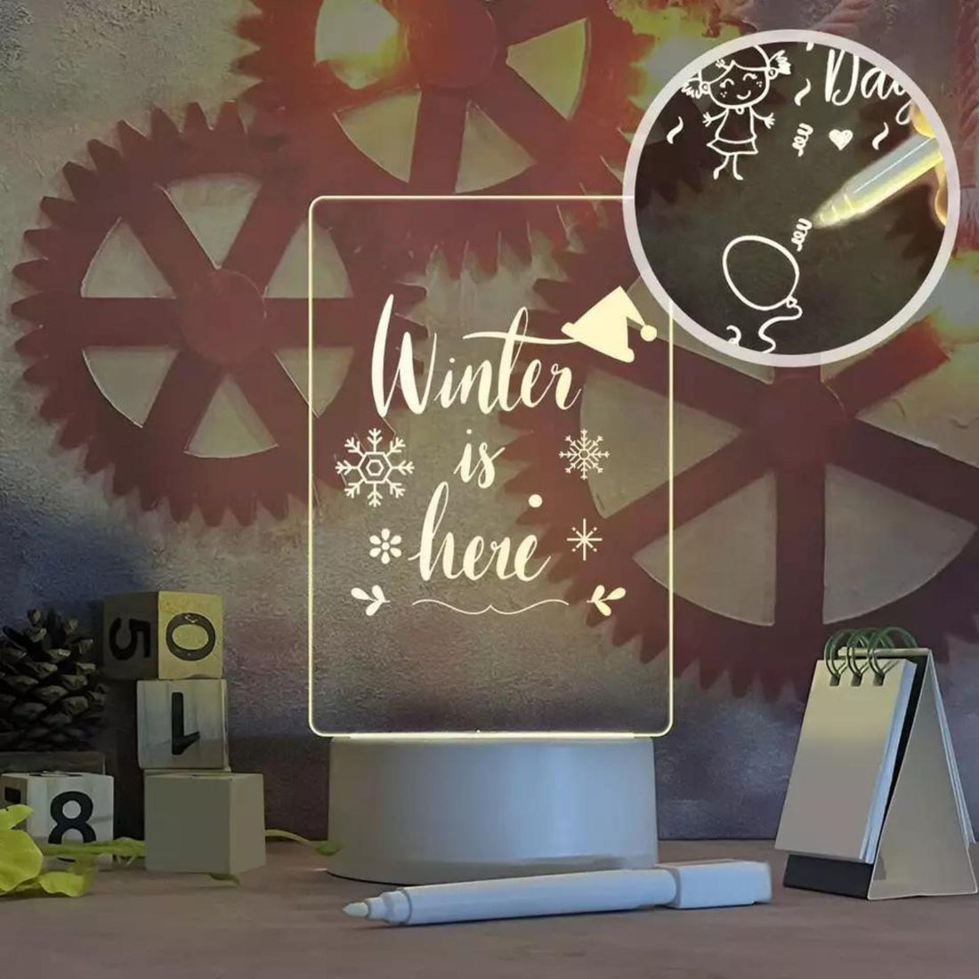 Acrylic Rectangle Writing Pad Table Lamp With Pen