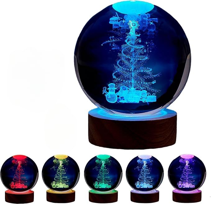 3D Galaxy Crystal Ball Christmas Tree Night Light With Wooden Base