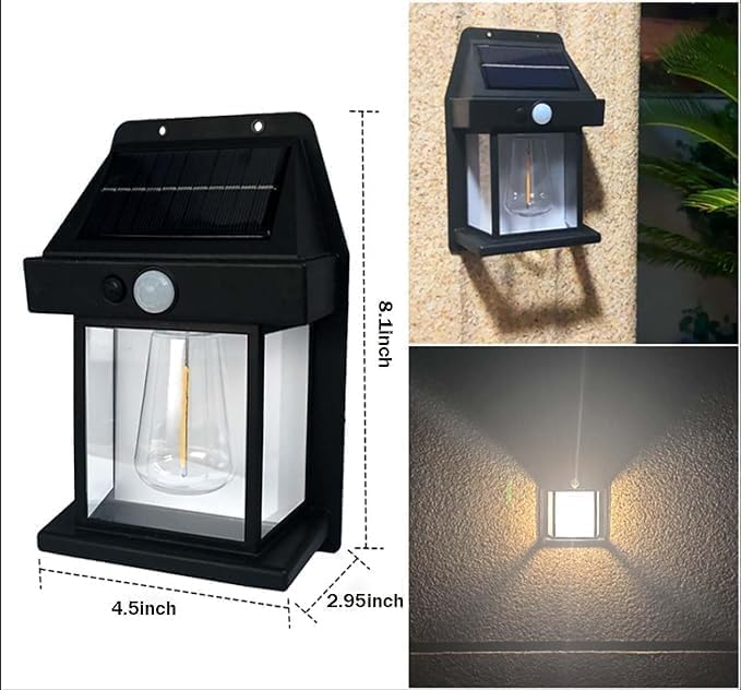 Solar Exterior Outdoor Wall LED Lamp With Motion Sensor ( Black )