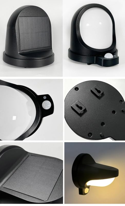 Modern Black Outdoor Solar Wall Light With Motion Sensor ( Oval )