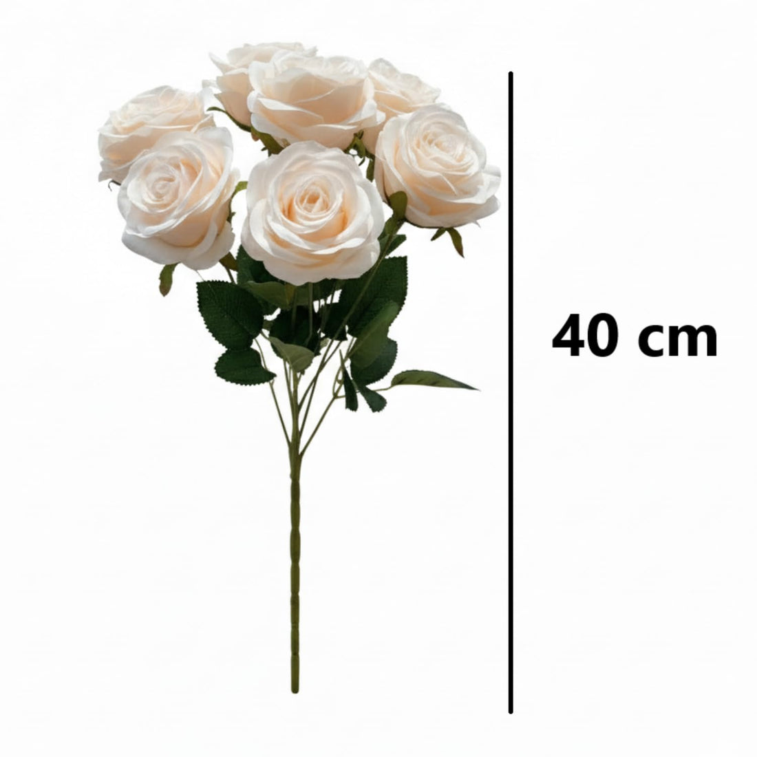 Artificial Rose Bouquet – 7 Soft Silk Roses With Green Leaves