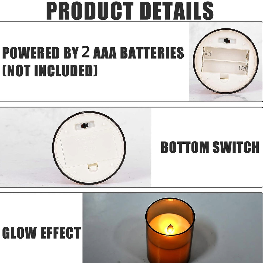 Acrylic Glass Battery Operated Flameless Led Candles With Remote (Pack of  3, Gold)