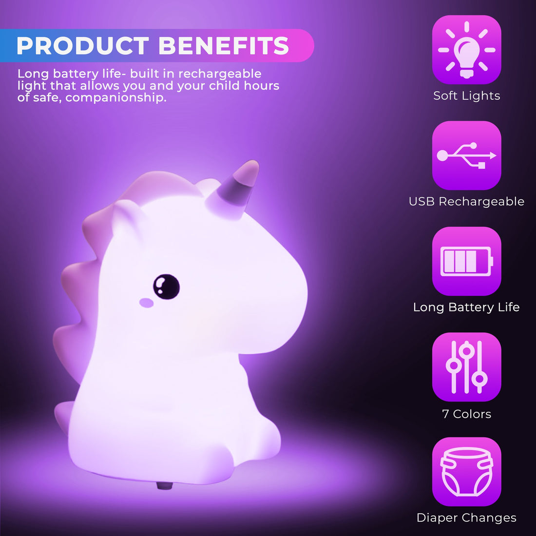 Soft Silicone Cute Unicorn Night Light- Multicolor