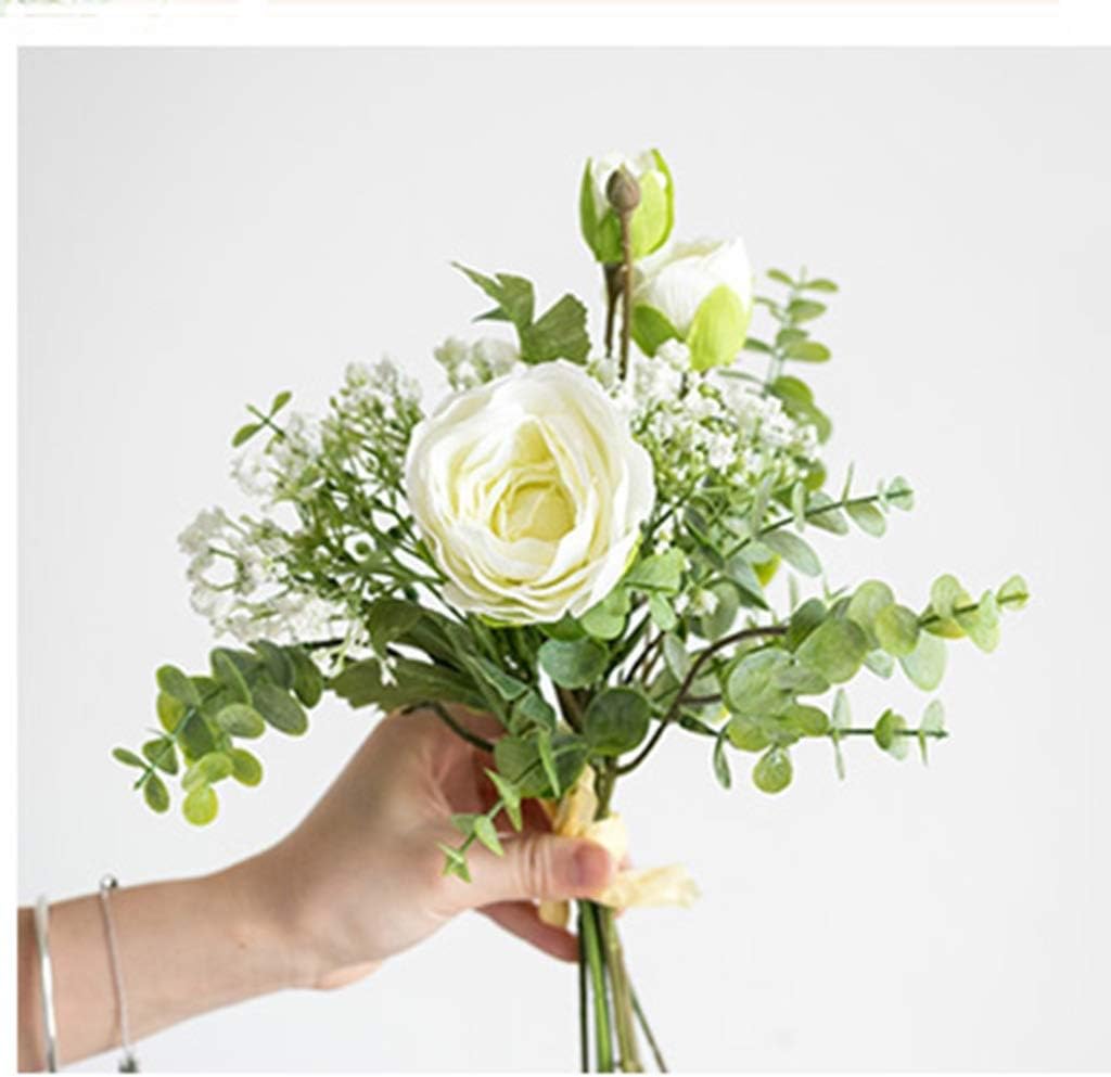 Artificial Fake Silk Flower Arrangement - White (14 inch, Pack of 7, Flower Bunch)