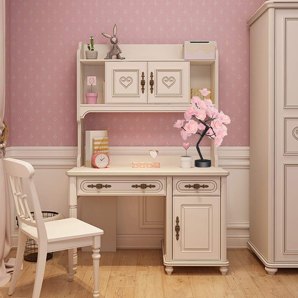 24 LED Rose Flower Tree Table Lamp (Pink)