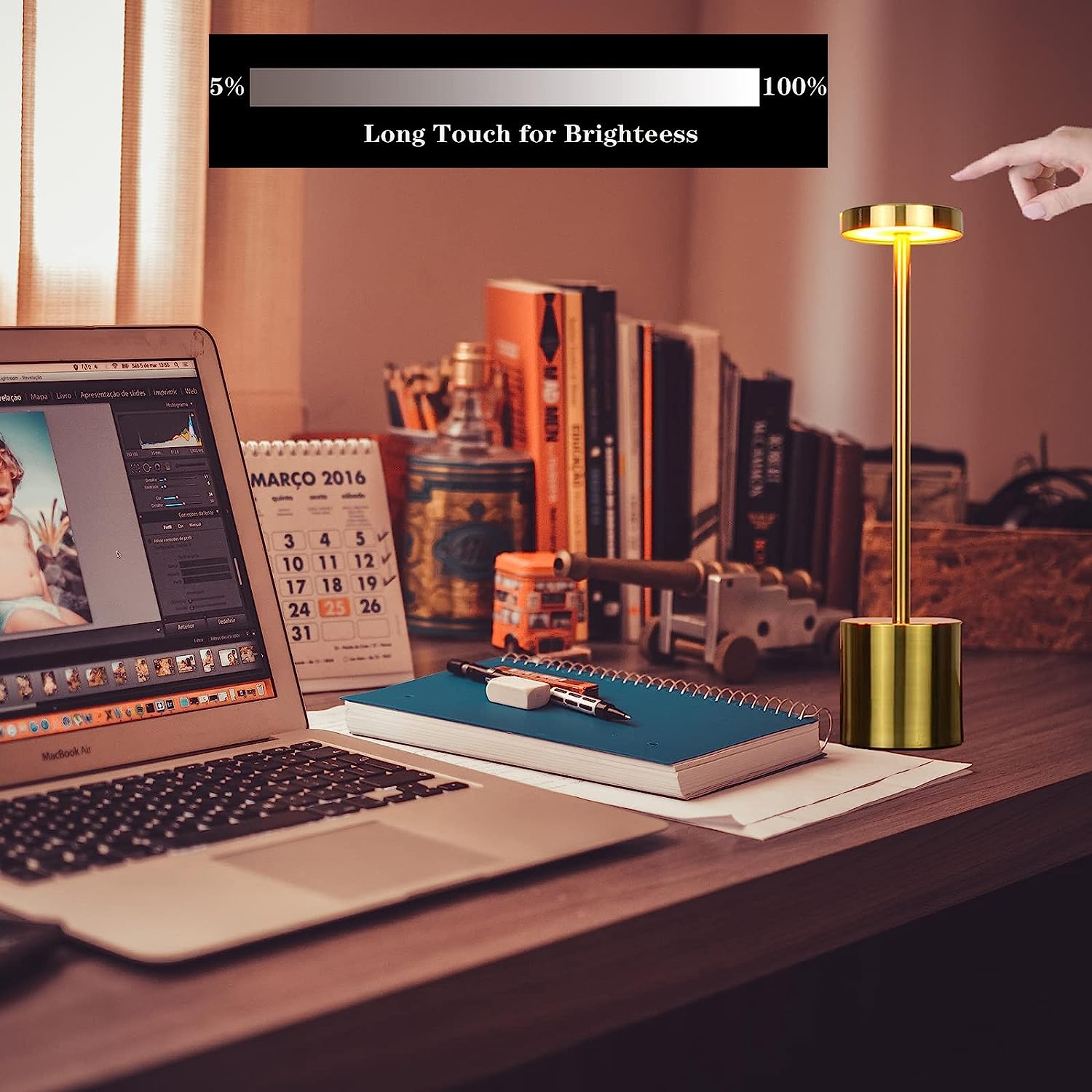 Portable LED Table Lamp With Touch Control (10.4 inch,  Gold)