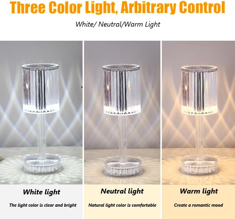 3 Color Changing Crystal Table Lamp With Touch Control (9.5 inch )