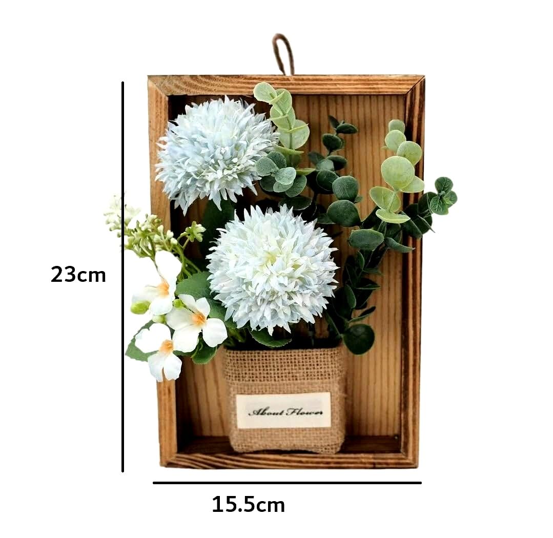 Artificial Chrysanths Wall Hanging Flower Frame - Light Blue