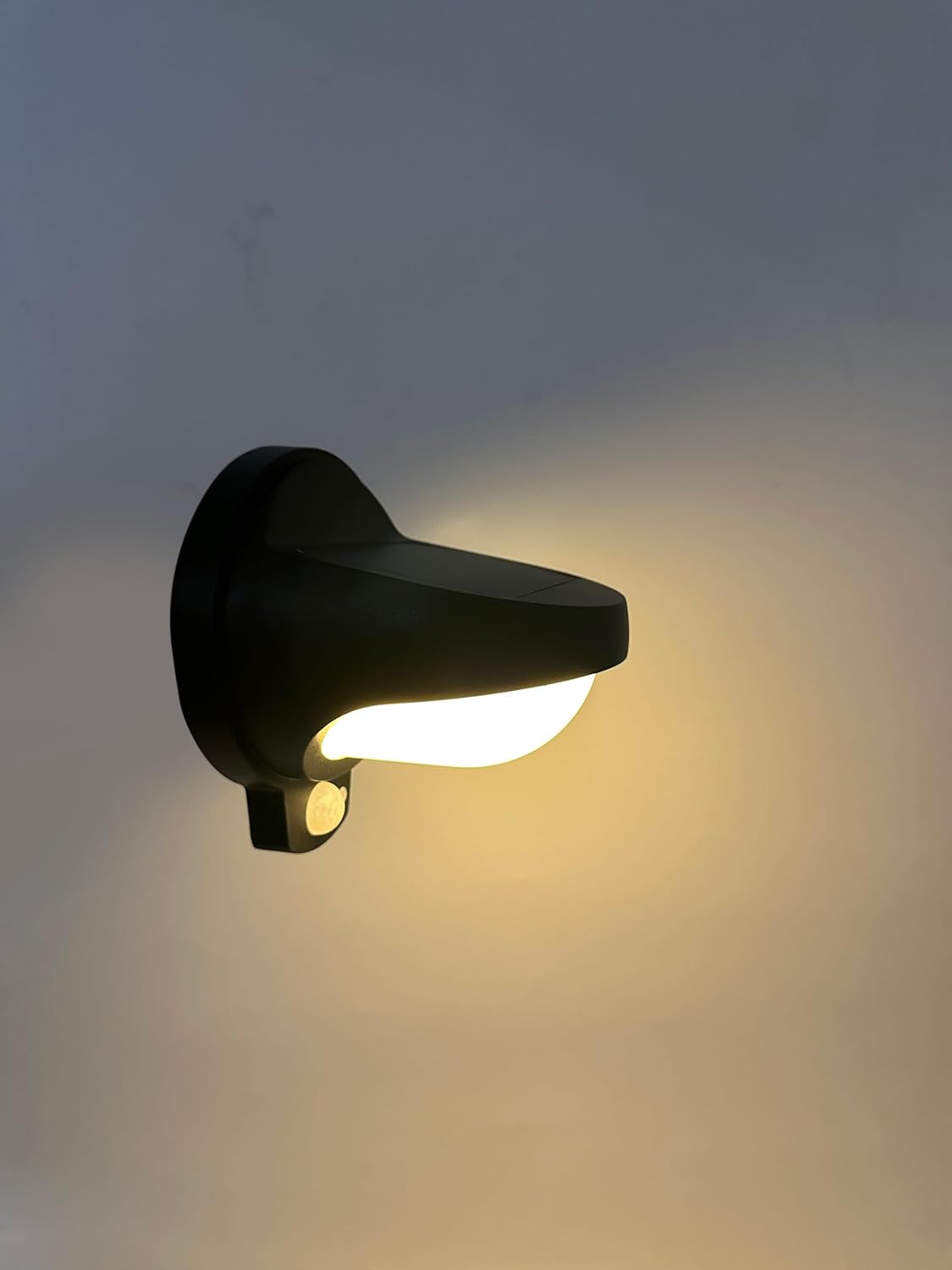 Modern Black Outdoor Solar Wall Light With Motion Sensor ( Oval )