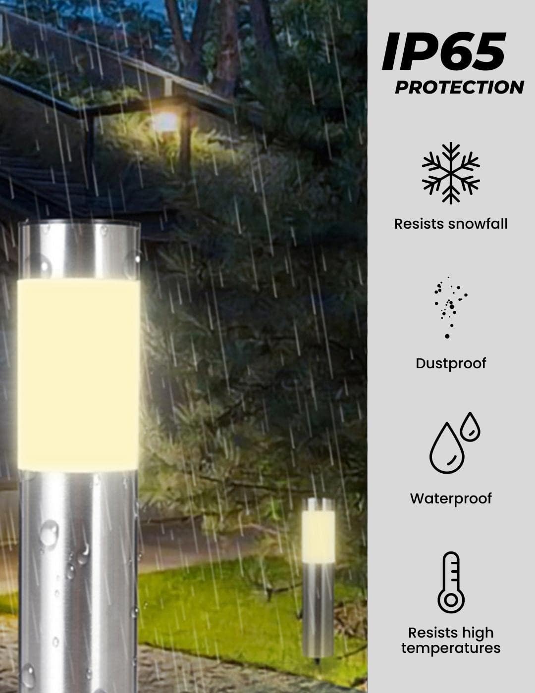 Solar Powered Path Bollard Lights ( Pack of 2, Silver )