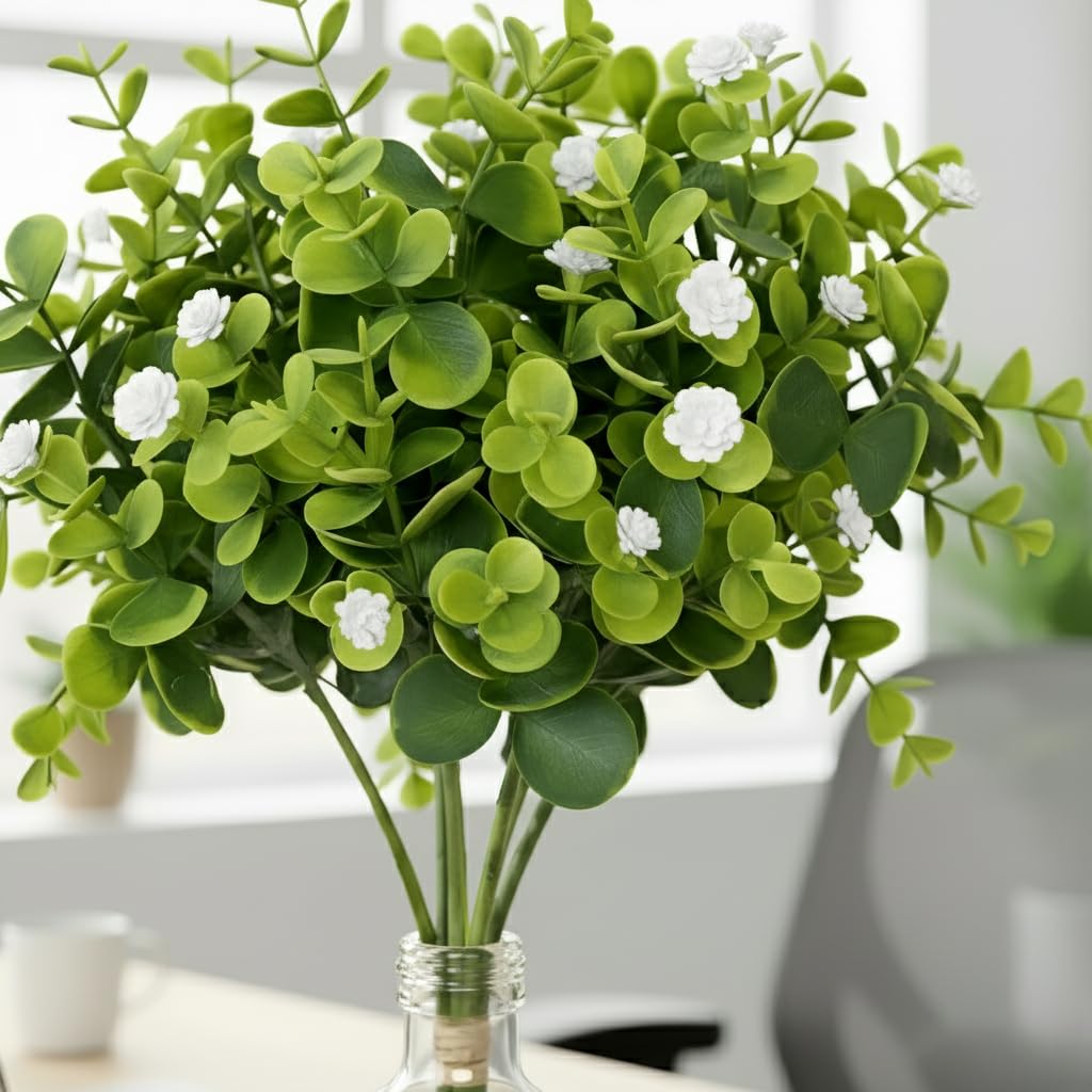 Artificial Eucalyptus Bouquet with Baby Breath White Flowers