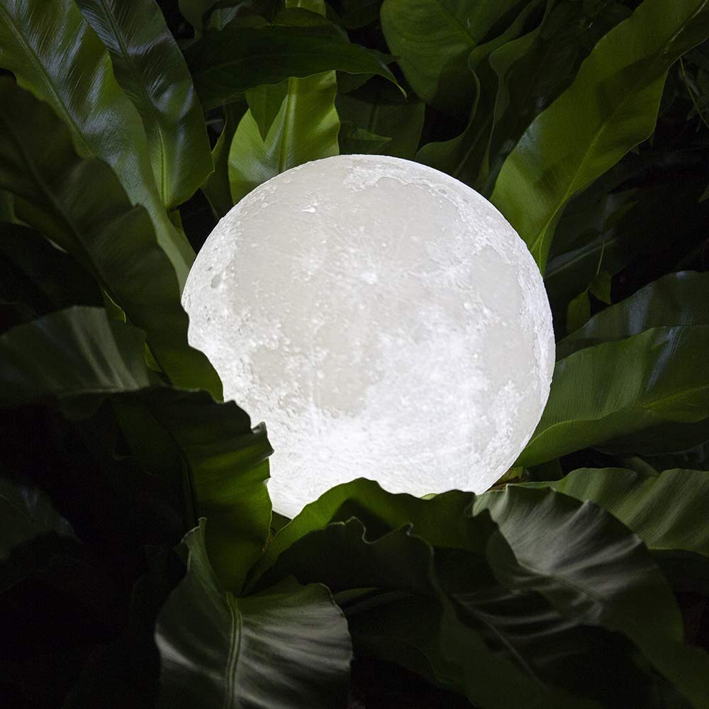 3D Printed  Moon Lamp With Wooden Base & Touch Control (15 Cm, Multicolor)
