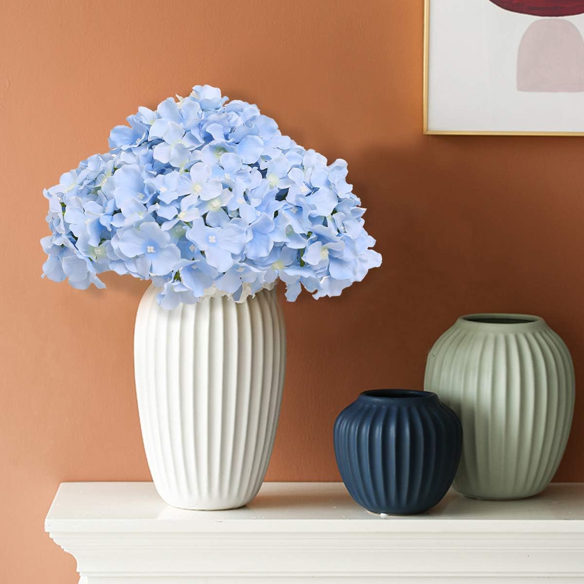 Artificial Real Touch Faux Hydrangea Flower - Light Blue (13 inch, Pack of 3 Flower Bunch)