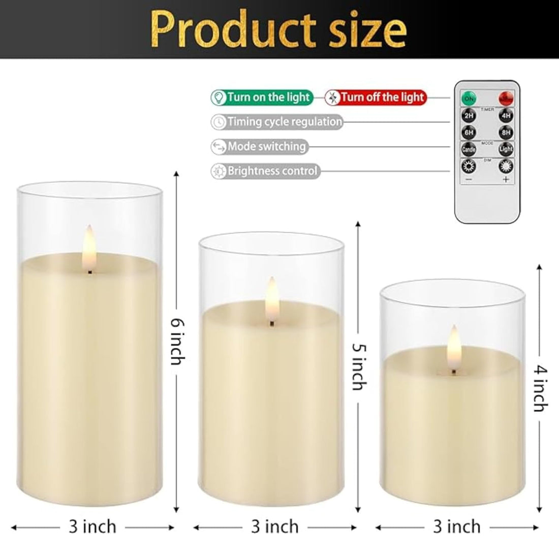 Acrylic Glass Battery Operated Flameless Led Candles With Remote (Transparent,  3pc-set)