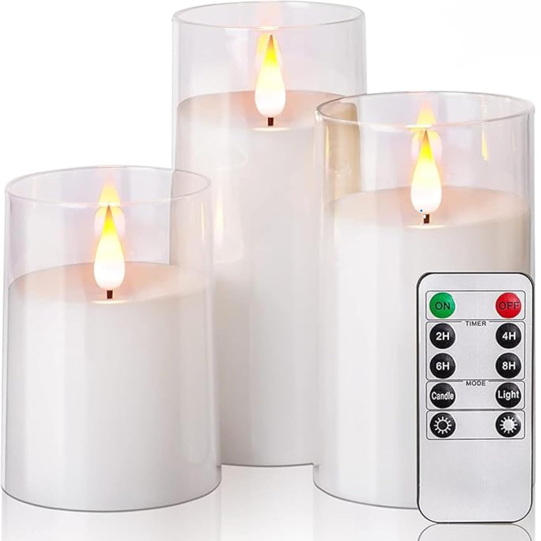 Acrylic Glass Battery Operated Flameless Led Candles With Remote (Transparent,  3pc-set)
