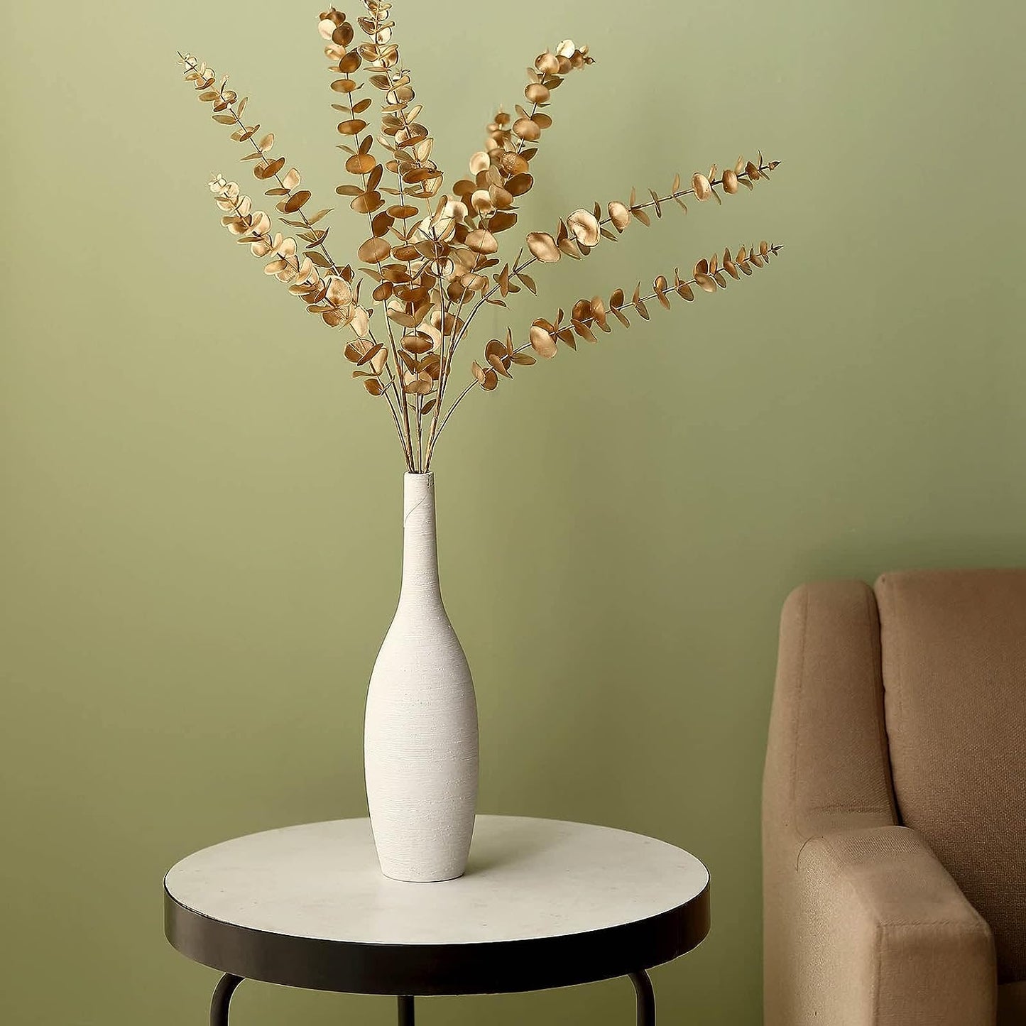 Artificial Golden Eucalyptus Leaves For Decoration (31.2 inch, Pack of 3, Flower Bunch)